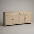 Credenza in legno con 4 porte e 3 cassetti, rovere chiaro e nero, 160 × 40 × 85 cm