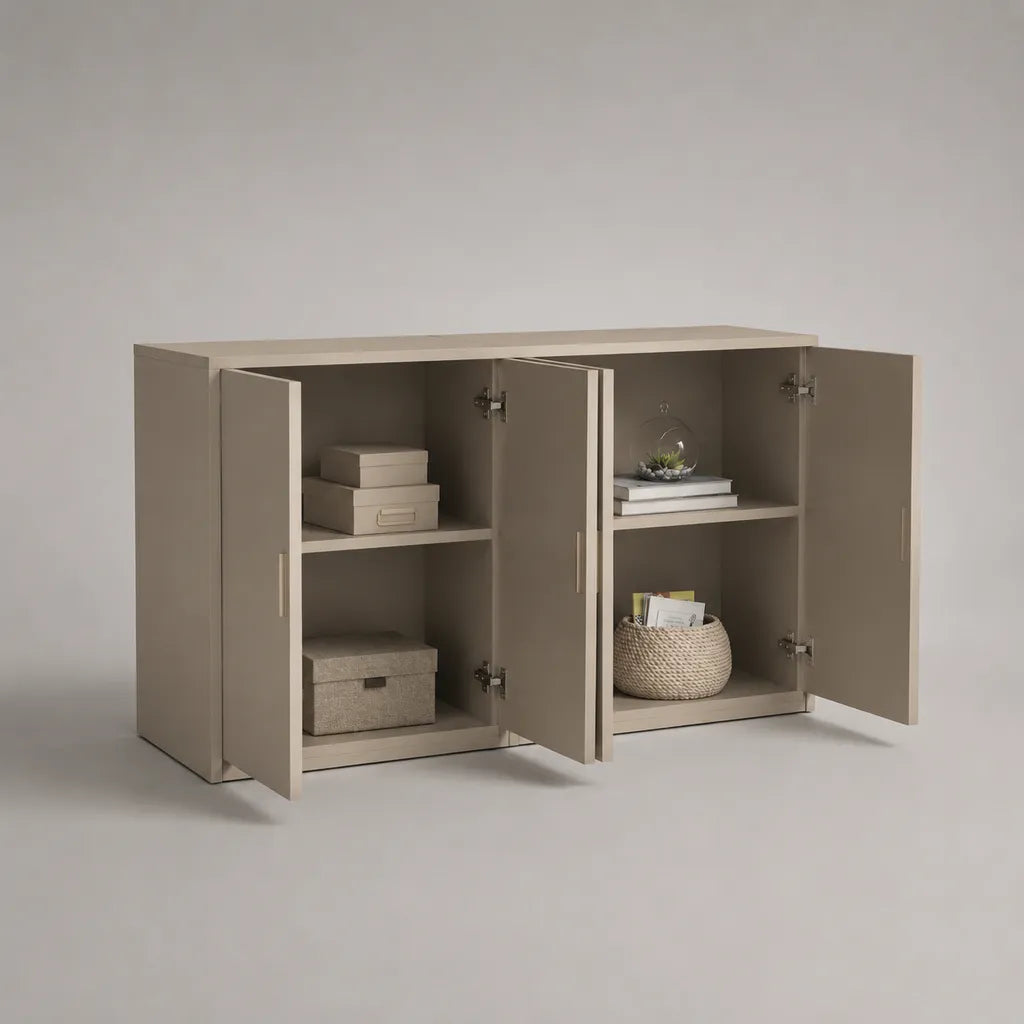 Credenza rettangolare a 4 porte in tartaruga melamina melamina opaca, 160 × 40 × 85 cm