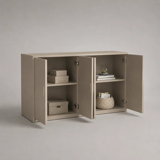 Credenza rettangolare a 4 porte in tartaruga melamina melamina opaca, 160 × 40 × 85 cm