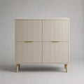 Elevata credenza rettangolare a 4 porte in MDF a scanalatura beige, 100 × 40 × 115 cm