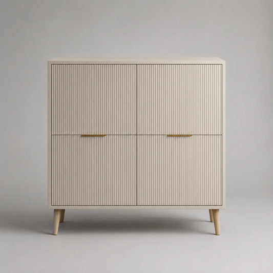 Elevata credenza rettangolare a 4 porte in MDF a scanalatura beige, 100 × 40 × 115 cm