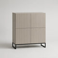 Credenza alta 4 porte in MDF scanalatura e acciaio, beige e nero, 120 × 40 × 140 cm