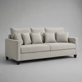 Divano a 3 posti in tessuto beige chiaro con piedini in legno nero, 220 × 90 × 85 cm