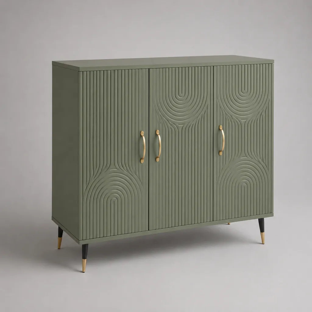 Credenza rettangolare a 3 porte in verde salvia MDF, 120 × 40 × 100 cm