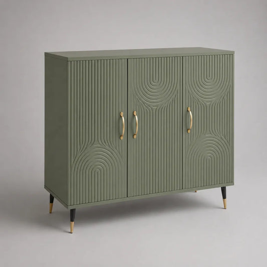 Credenza rettangolare a 3 porte in verde salvia MDF, 120 × 40 × 100 cm