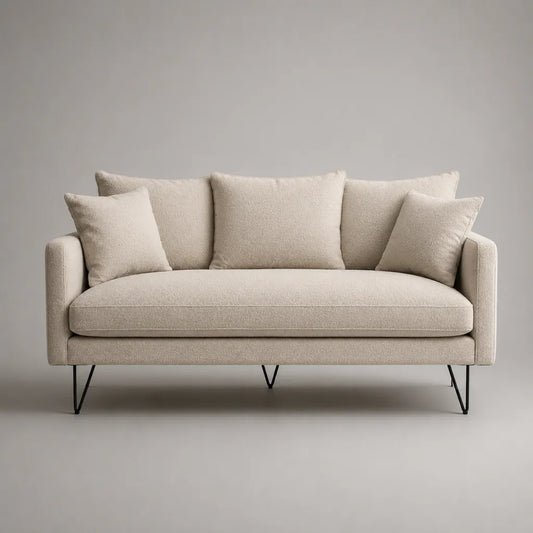 Divano 2 posti a sedere in tessuto spugna avorio e metallo nero, 180 × 82 × 86 cm