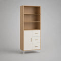 Elevata credibilità con libreria, 3 cassetti e 1 maniglia in legno, metallo e plastica, rovere leggero, bianco e oro, 80 × 35 × 180 cm