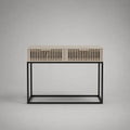 Console rettangolare in legno e metallo con 2 cassetti, beige e nero, 100 × 35 × 80 cm